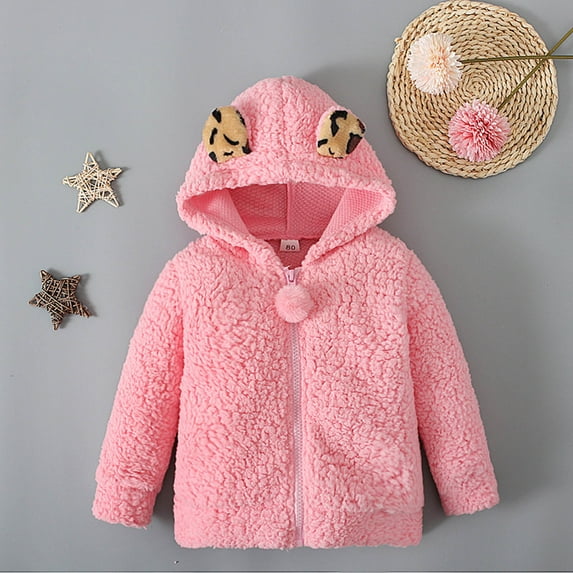 ATOGUTA Toddler Coat Fleece Zip Up Hoodie Bear Ears Fuzzy Jacket Hooded Teddy Coat Winter Shacket Warm Outwear Cardigan Pink, Size 1T-4T