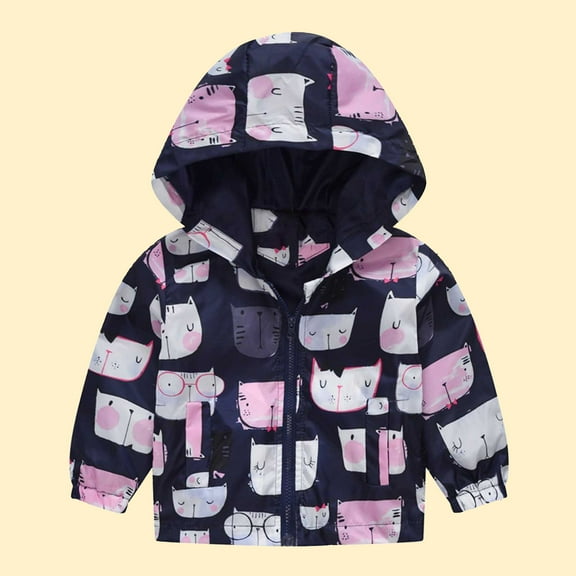 ATOGUTA Toddler Coats for Boys Cute Print Zip Jacket Hooded Trench Lightweight Kids Coats Windbreaker Casual Outerwear Pink, Size 2T-7