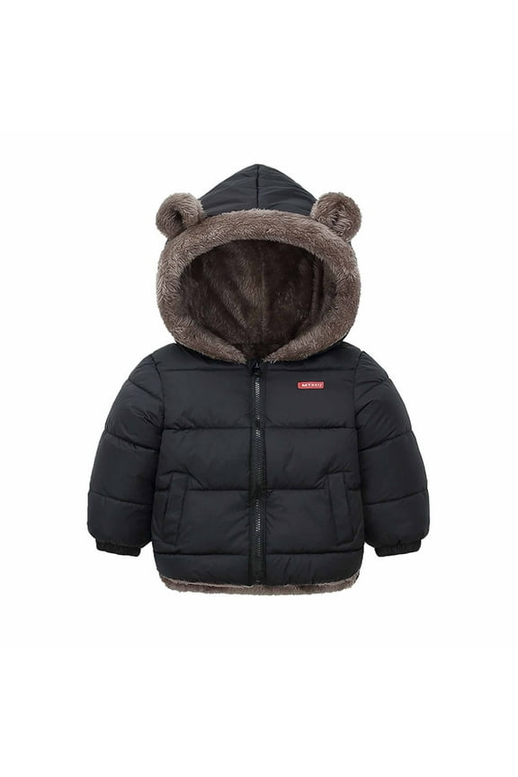 Toddler Coats for Boys Hooded Winter Coat Puffer Down Jackets Windproof Fleece Lined Black, Size 2T-8