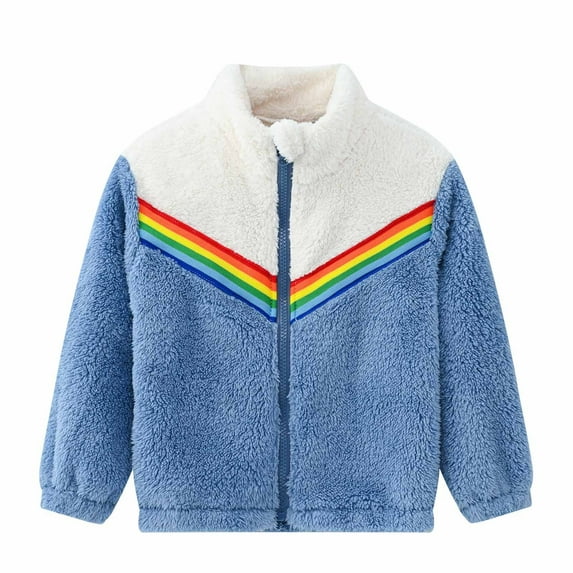 ATOGUTA Toddler Coats for Boys Sherpa Fall Winter Full Zip Fuzzy Coat Outwear Blue, Size 2T-8