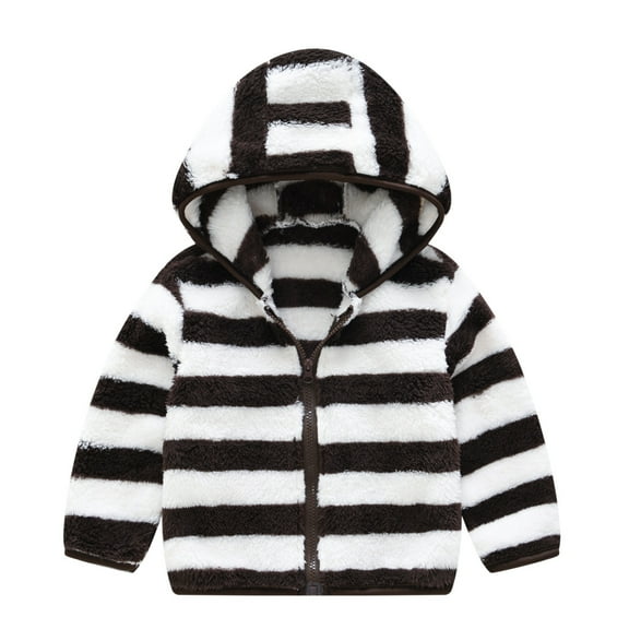 ATOGUTA Toddler Coats for Boys Zipper Striped Thick Hooded Coat Fleece Lined Warm Outwear Coffee, Size 2T-7