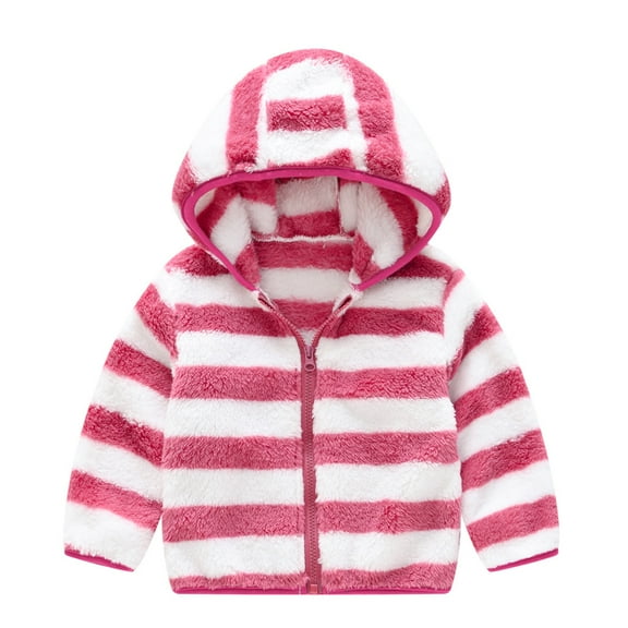 ATOGUTA Toddler Coats for Boys Zipper Striped Thick Hooded Coat Fleece Lined Warm Outwear Red, Size 2T-7