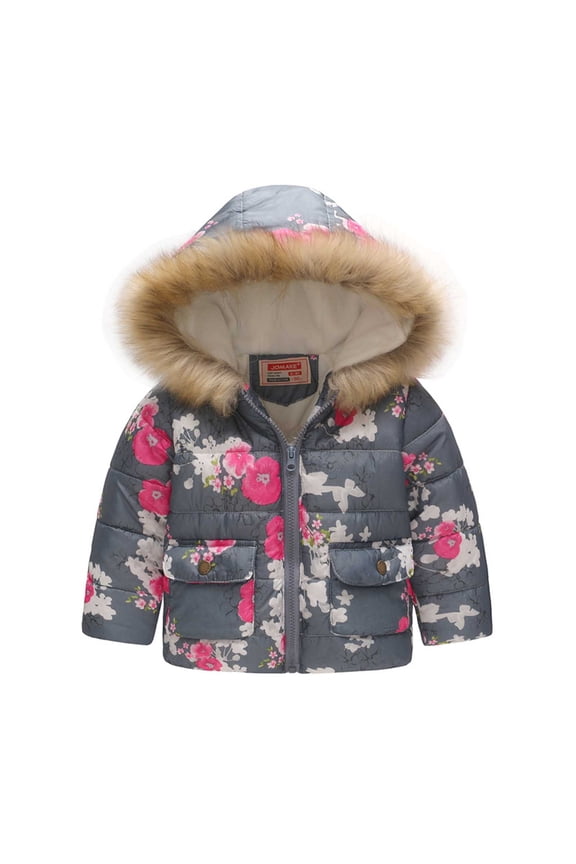 Toddler Coats for Girls Waterproof Skiing Jacket Warm Winter Coat with Faux Fur Hood Gray, Size 1T-6