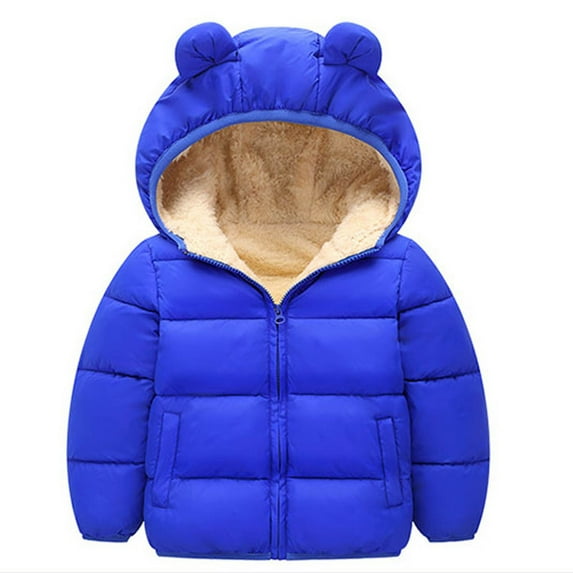 ATOGUTA Toddler Down Jacket Fleece Jacket Lightweight Hooded Warm Winter Coats for Baby Boys Girls Blue, Size 6M-4T