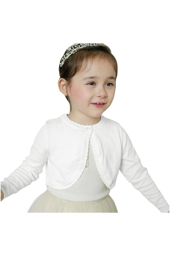 Toddler Girl Cardigan White Kids Button Closure Knitted Shrug Cropped Sweaters Tops Size 18M-14