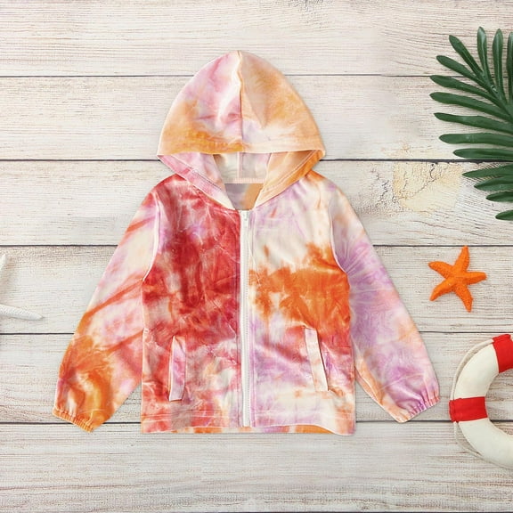 ATOGUTA Toddler Girl Coat Cute Long Sleeve Gradient Tie Dye Jacket with Hoodie Pink, Size 2T-7