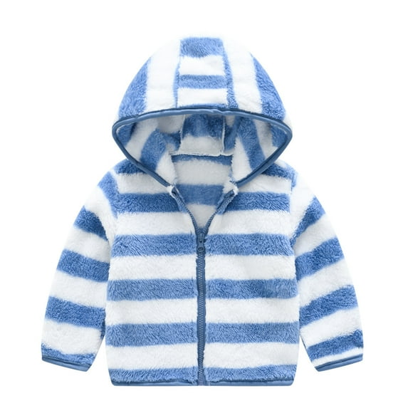 ATOGUTA Toddler Girl Coat Zipper Striped Thick Hooded Coat Fleece Lined Warm Outwear Blue, Size 2T-7