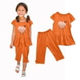 thumbnail image 1 of ATOGUTA Toddler Girl Outfits Size 1T-10 Short Sleeved Ruffle Tops and Elastic Waist Cropped Pants Set Orange, 1 of 5