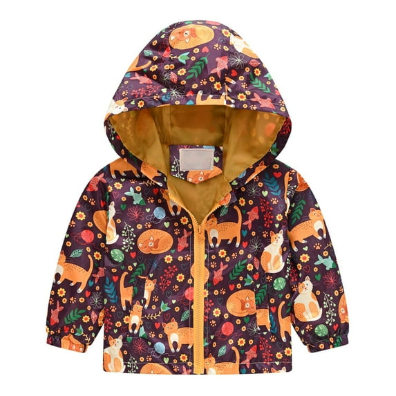 ATOGUTA Toddler Girl Winter Coat Hooded Dinosaur Jacket Windbreaker Outerwear Orange, Size 2T-8