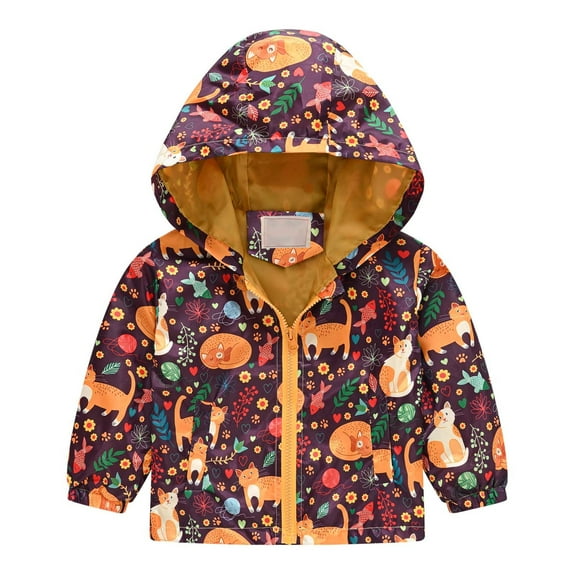 ATOGUTA Toddler Girl Winter Coat Hooded Dinosaur Jacket Windbreaker Outerwear Orange, Size 2T-8