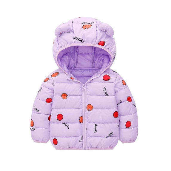 ATOGUTA Toddler Girl Winter Coat Light Puffer Padded Jacket Bear Hoods Toddler Outerwear Purple, Size 1T-6