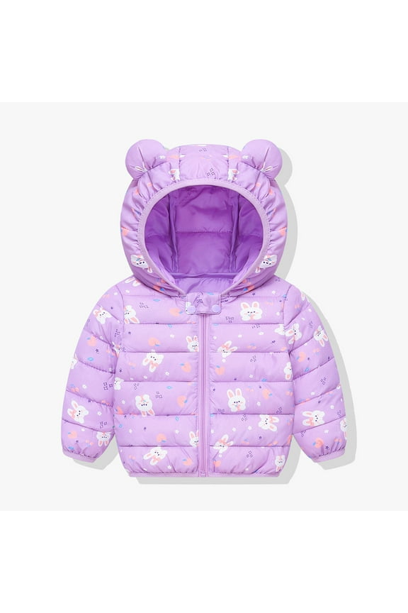 Toddler Girl Winter Coat Thicken Fleece Padded Hooded Puffer Jacket Coat for Kids Purple, Size 12M-5T