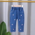 thumbnail image 1 of ATOGUTA Toddler Girls Jeans Elastic Waist Strawberries Embroidered Casual Denim Pants with Pocket Blue, Size 1T-6, 1 of 4