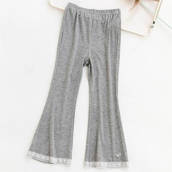 ATOGUTA Toddler Girls Pants Stretchy High Elastic Waist Bell Bottoms Pants Girls Summer Workout Casual Trousers Gray, Size 2-12 Years