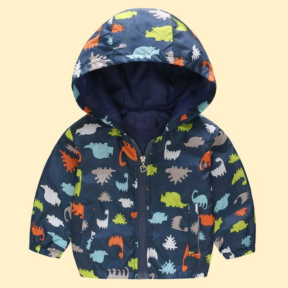 ATOGUTA Toddler Jackets Boys Cute Print Zip Jacket Hooded Trench Lightweight Kids Coats Windbreaker Casual Outerwear Dark Blue, Size 2T-7