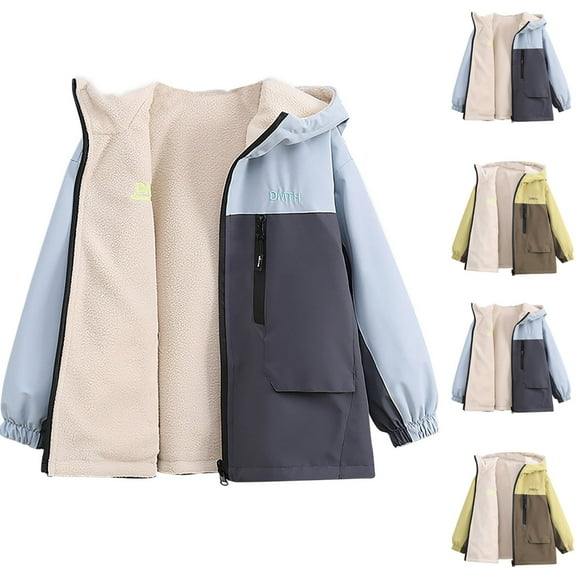 ATOGUTA Toddler Jackets for Girls Lightweight Waterproof Hooded Fleece Lined Raincoat Windbreakers for Kids Size 4T-15, Blue