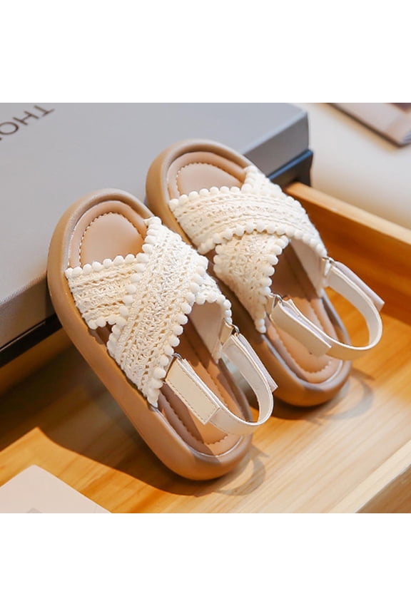 Toddler Open Toe Sandals Girls White Open Toe Kids Summer Flat Sandals Fashion Dress Flower Shoes for Wedding Party