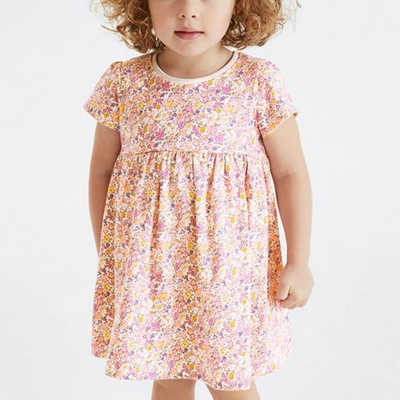 ATOGUTA Toddler Princess Dress New Short Sleeve Floral Princess Dress Orange, Sizes 2T-7
