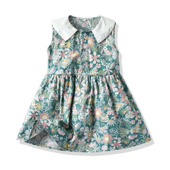 ATOGUTA Toddler Princess Dress Sleeveless Vest Floral Printed Princess Dress Clothes Green, Sizes 6M-6
