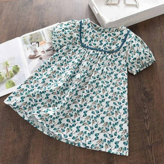 ATOGUTA Toddler Princess Dress Summer Short Sleeve Floral Princess Dresses Green, Sizes 2T-6