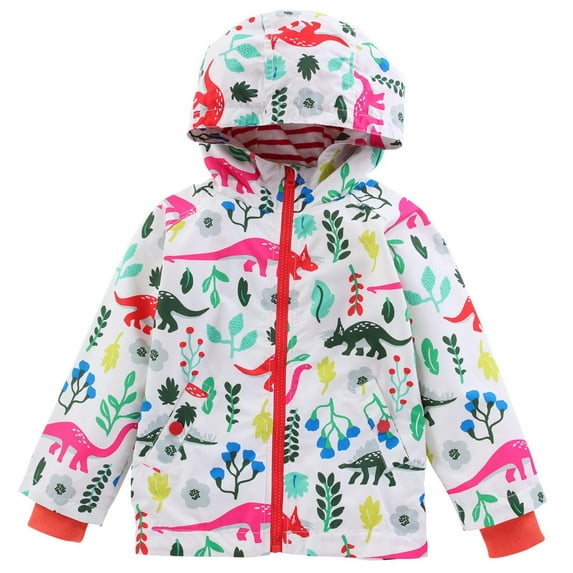ATOGUTA Toddler Rain Coat Raincoat Coat Hooded Outerwear Dinosaur Clothing Jacket White, Size 3T-8