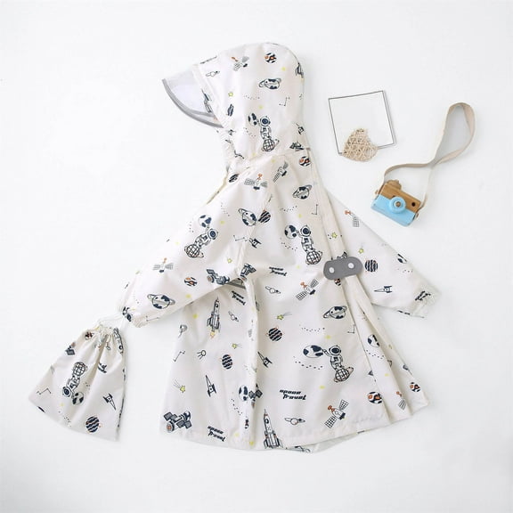 ATOGUTA Toddler Rain Jackets Cute Print Rainwear Children Raincoat Waterpoof Rain Hooded Jackets Coat White, Sizes 3T-12