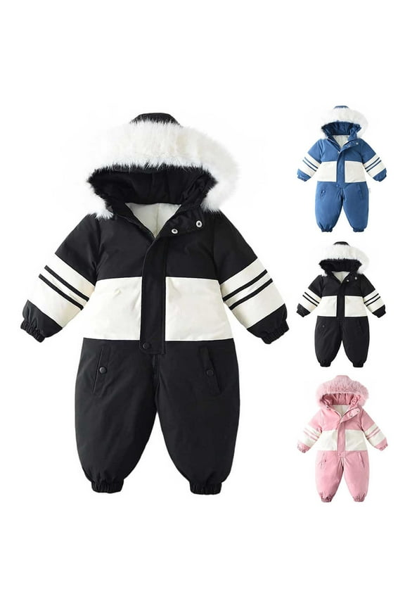 Toddler Snowsuit Winter Coat Fleece Hoodie Romper Puffer Jacket Warm Ski Suit Jumpsuit Size 1T-4T, Black