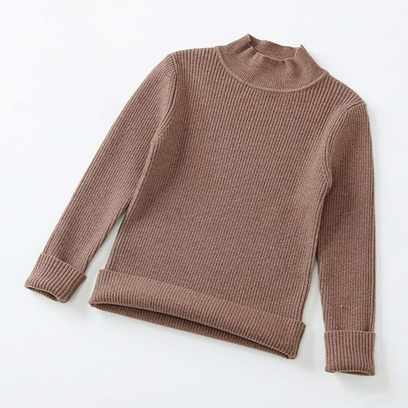 ATOGUTA Toddler Sweaters Girls Pullover Sweaters Long Sleeve Turtleneck Knit Sweater Casual School Tops Coffee, Size 4T-10