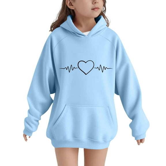 ATOGUTA Toddler Sweatshirt Girl Long Sleeve Pullover Top Hoodie Kids Fall Winter Sweatshirts Size 5T-15, Light Blue