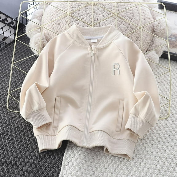 ATOGUTA Toddler Sweatshirt Long Sleeved Zip Up Hoodie With Pockets For Adults Casual And Comfortable Loose Jacket Beige, Kids Jackets 2T-10