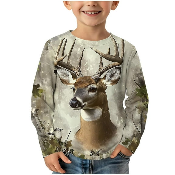 ATOGUTA Toddler T Shirts Boys Long Sleeve Tee Tops Casual Graphic Clothes Crew Neck Shirts Khaki, 3-14 Years