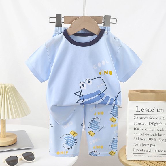 ATOGUTA Toddler Toddler Boys Pajamas Set Size 3T-9 Short Sleeve Cool Summer PJ Set Kid Sleepwear Blue