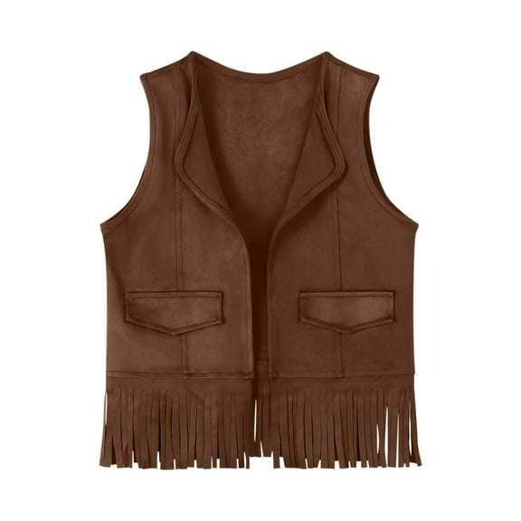 ATOGUTA Toddler Vest Casual Sleeveless Kids Short Faux Leather Outwear Blouse Brown, Kids Jackets 3T-12