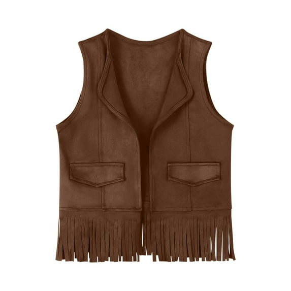 ATOGUTA Toddler Vest Casual Sleeveless Kids Short Faux Leather Outwear Blouse Brown, Kids Jackets 3T-12