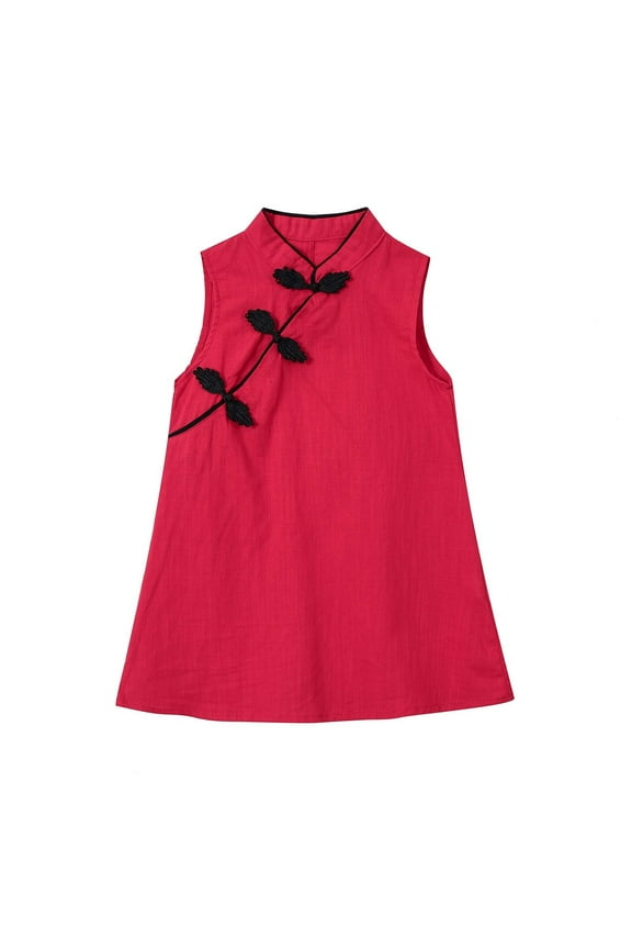 Toddler Wedding Dresses for Girls Cheongsam Sleeveless Princess Dress Red, Sizes 18M-6