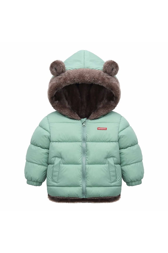 Toddler Winter Coat Boys Hooded Winter Coat Puffer Down Jackets Windproof Fleece Lined Green, Size 2T-8