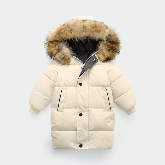 ATOGUTA Toddler Winter Coat Thick Warm Kids Down Coat Winter Hooded Long Boys Girls Down Jackets Outerwear Children Clothing Beige, Size 1T-10
