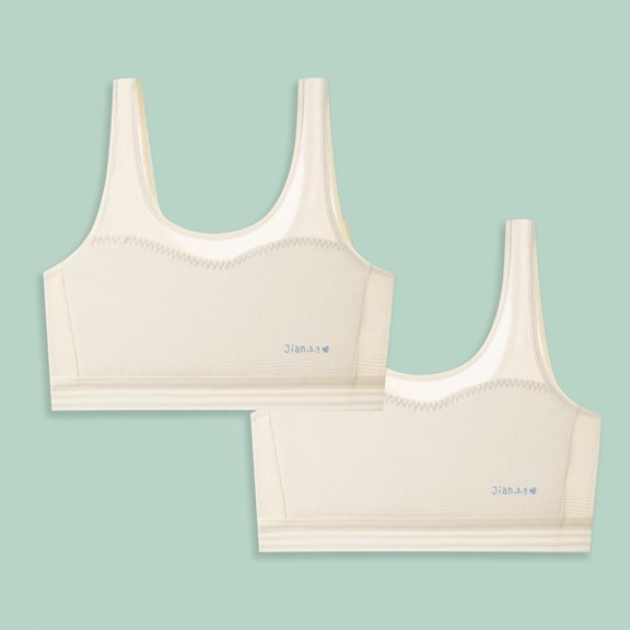 ATOGUTA Training 2 Pack Bra for Girls Size 7-13 Crop Cami Sports Bras for Girls Seamless Bra Design Beige