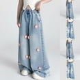 thumbnail image 1 of ATOGUTA Trendy Jeans for Teen Girls Size 5T-15 Kids High Waisted Wide Leg Demin Pants Stretch Long Pants with Pockets Pink, 1 of 6