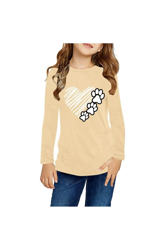 Tshirts for Kids Girls Beige Long Sleeve Shirts Kids Fashion Crewneck Tunic Tops Halloween Shirt Size 3T-14