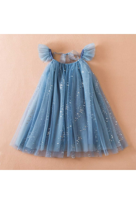 Tutu Dresses for Toddler Girls Flutter Sleeve Gauze Sequin Girls Semi formal Dress Blue, Size 2T-8