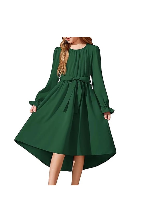 Tween Girl Dresses Long Sleeve Formal Pageant Prom Party Special Occasion Dresses Size 4T-13. Green