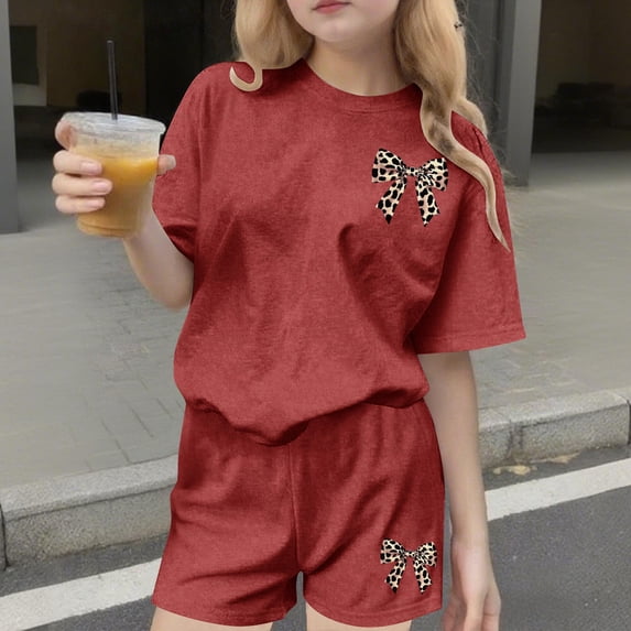 ATOGUTA Tween Outfits Girls Trendy Kids Short Sleeve T-Shirts and Elastic Waist Shorts Clothing Sets Red, Size 3T-15