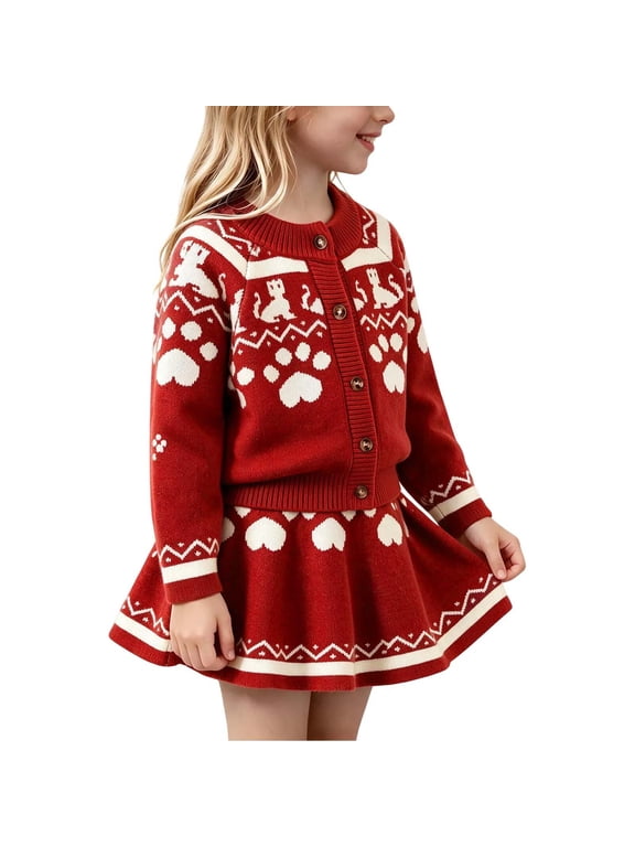 Two Piece Sweater Skirt Set for Girls Fall Winter Clothes Knitted Sweater Skirt Set