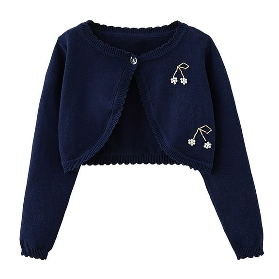 ATOGUTA Uniform Cardigan Girls Dark Blue Kids Button Closure Knitted Shrug Cropped Sweaters Tops Size 18M-14