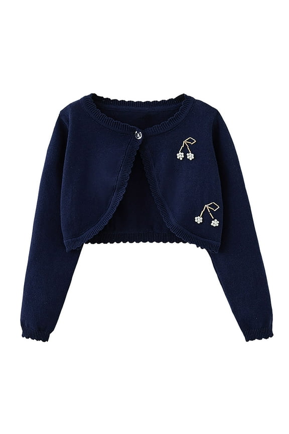 Uniform Cardigan Girls Dark Blue Kids Button Closure Knitted Shrug Cropped Sweaters Tops Size 18M-14