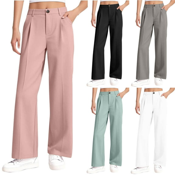 ATOGUTA Uniform Pants for Girls Kids Elastic Waist Straight Leg Dress Pants Casual Trousers with Pockets Size 4T-15, Pink