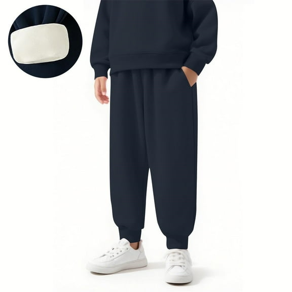 ATOGUTA Uniform Pants for Girls Size 3T-13 High Waisted Elastic Waist Lightweight Outdoor Fleece Jogger Pants Navy