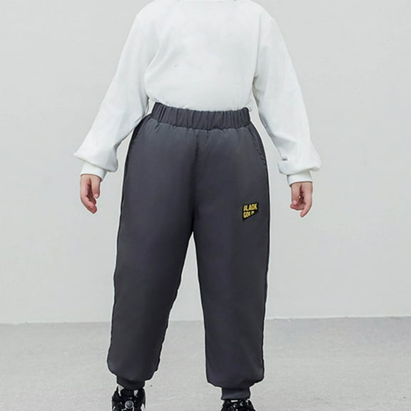 ATOGUTA Uniform Pants for Girls Size 3T-15 High Waisted Elastic Waist Lightweight Outdoor Fleece Jogger Pants Gray