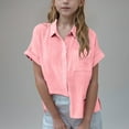 thumbnail image 1 of ATOGUTA Uniform Shirts for Girls 3T-14 Button Down Shirt Casual Cute Summer Blouse Tops Hot Pink, 1 of 5